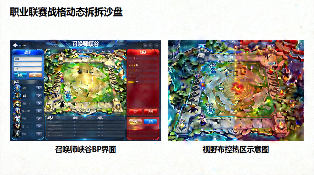 职业联赛战术动态拆解沙盘：召唤师峡谷BP界面与视野布控热区示意图